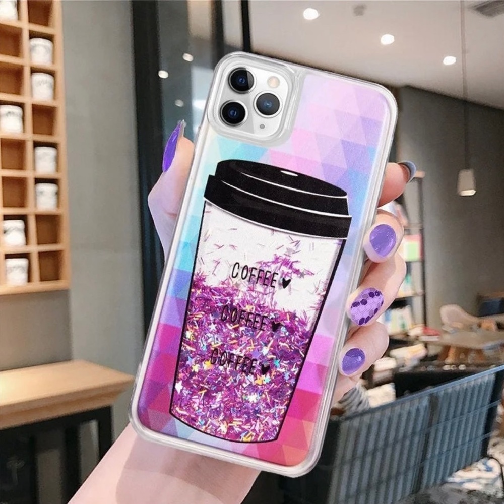 Pink Glitter Coffee Cup Case for iPhone 12 /12 Pro